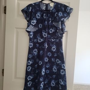 Kate Spade Blue Floral Ruffle Sleeve Dress